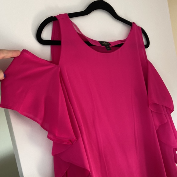 Off the shoulder/cold shoulder hot pink short sleeve blouse - Picture 2 of 3